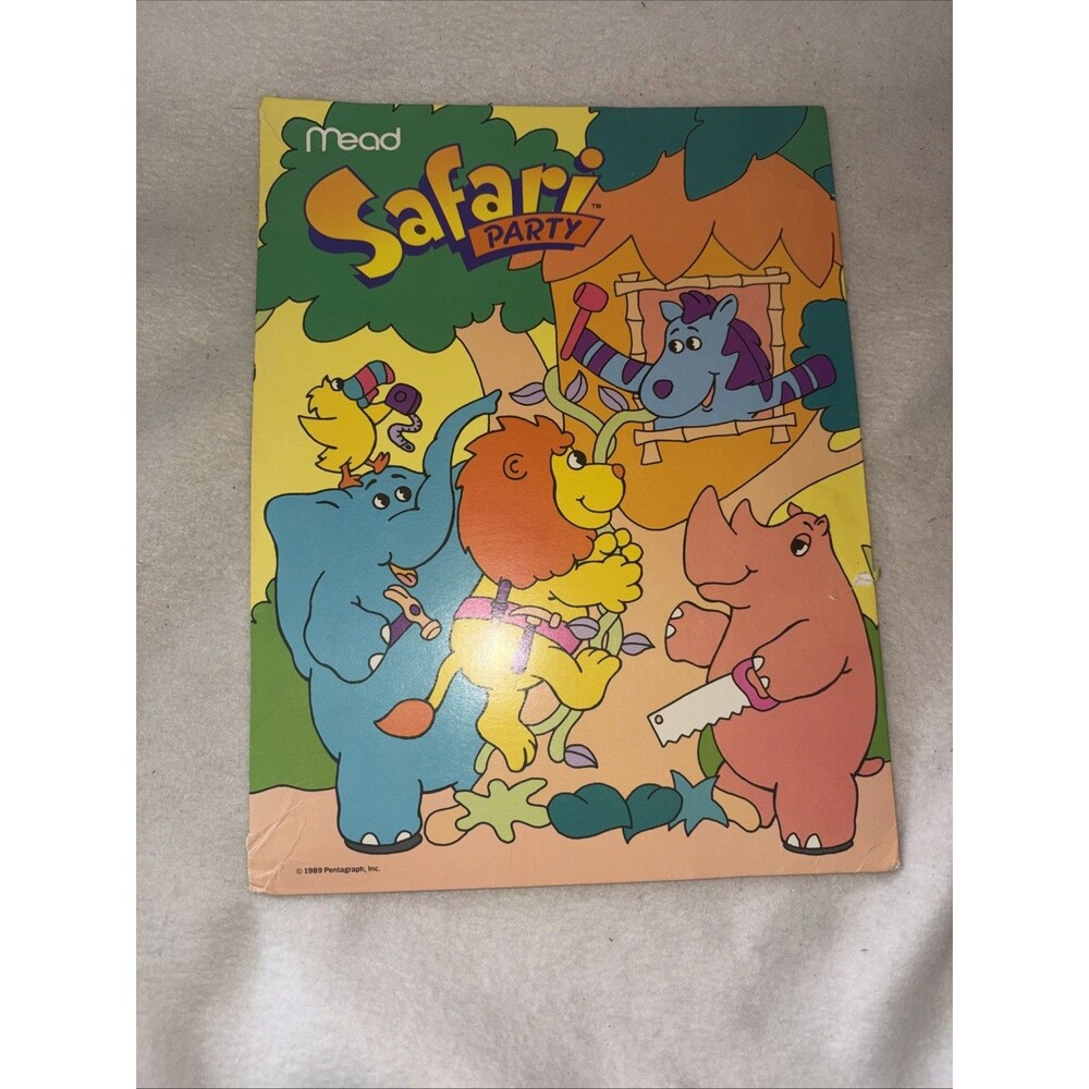 Vintage Folder 1989 Safari Party School Portfolio Mead Ostrich Zebra Retro